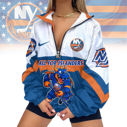 LIMITED EDITION - NEW CUSTOMIZED NHL25 NYI NEW YORK ISLANDERS V-NECK ZIPPER SWEATSHIRT JACKET