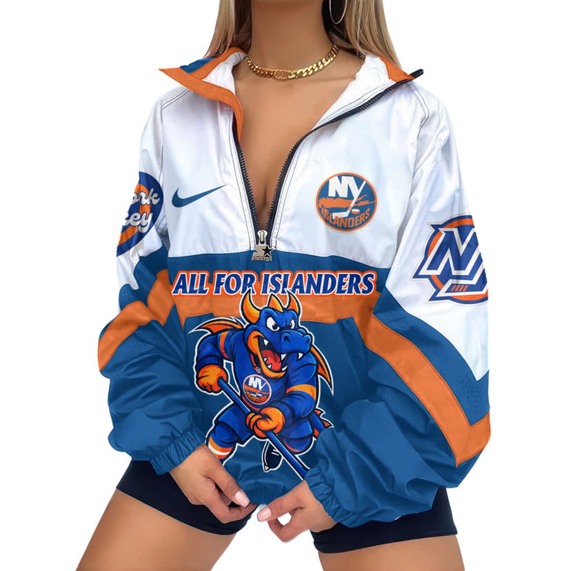 LIMITED EDITION - NEW CUSTOMIZED NHL25 NYI NEW YORK ISLANDERS V-NECK ZIPPER SWEATSHIRT JACKET