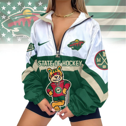 LIMITED EDITION - NEW CUSTOMIZED NHL13 MNW MINNESOTA WILD V-NECK ZIPPER SWEATSHIRT JACKET