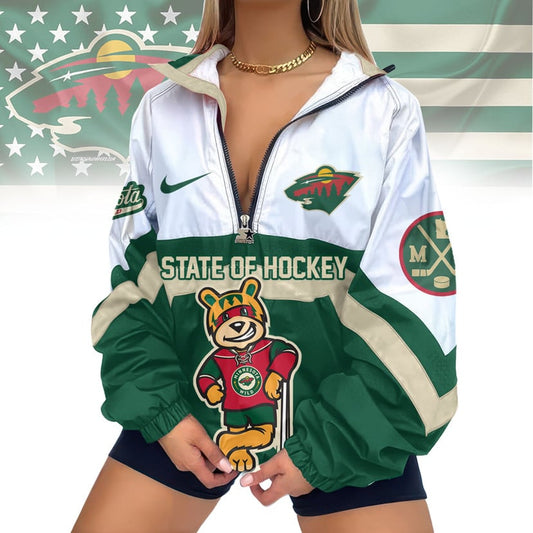 LIMITED EDITION - NEW CUSTOMIZED NHL13 MNW MINNESOTA WILD V-NECK ZIPPER SWEATSHIRT JACKET