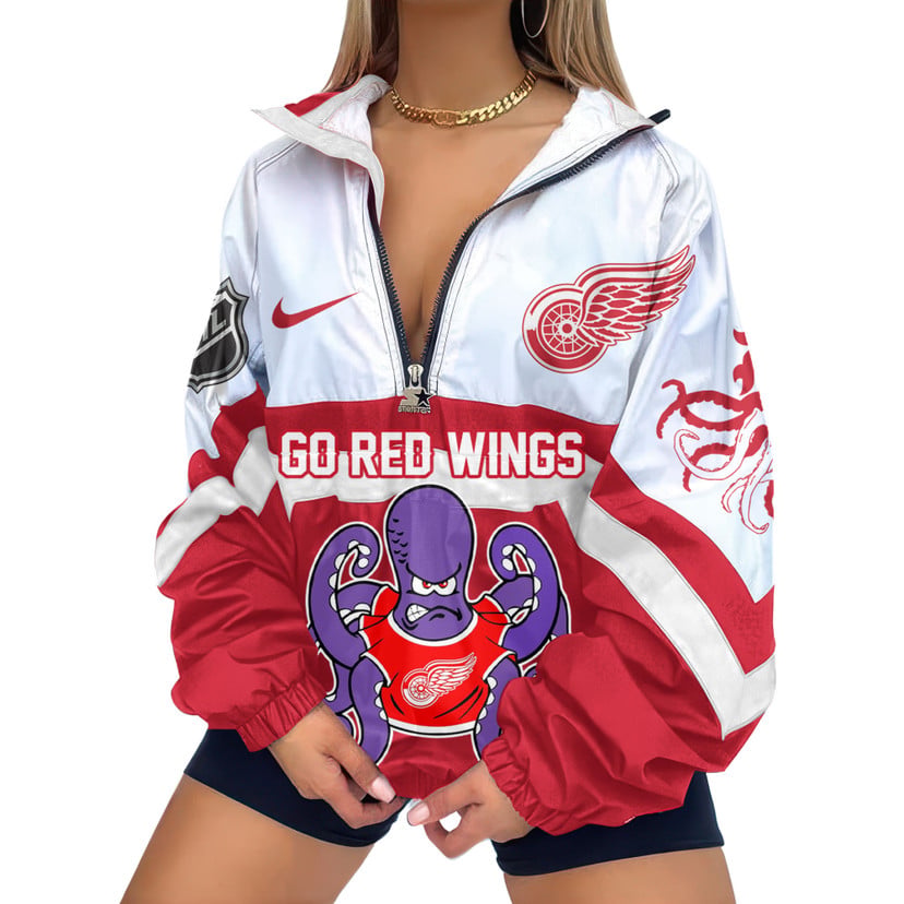 LIMITED EDITION - NEW CUSTOMIZED NHL22 DRW DETROIT RED WINGS V-NECK ZIPPER SWEATSHIRT JACKET