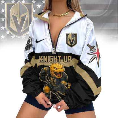 LIMITED EDITION - NEW CUSTOMIZED NHL04 VGK VEGAS GOLDEN KNIGHTS V-NECK ZIPPER SWEATSHIRT JACKET