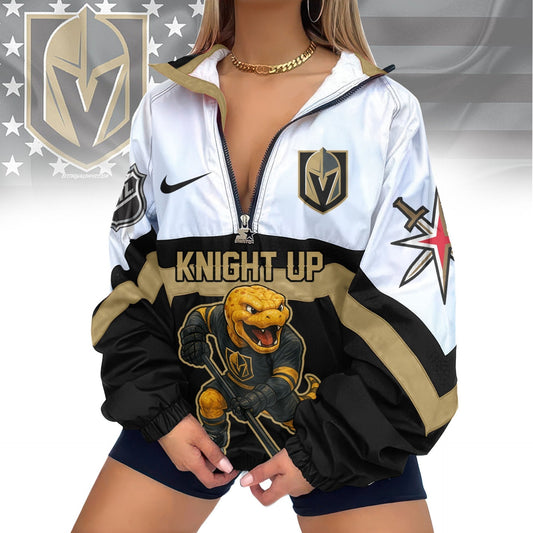 LIMITED EDITION - NEW CUSTOMIZED NHL04 VGK VEGAS GOLDEN KNIGHTS V-NECK ZIPPER SWEATSHIRT JACKET