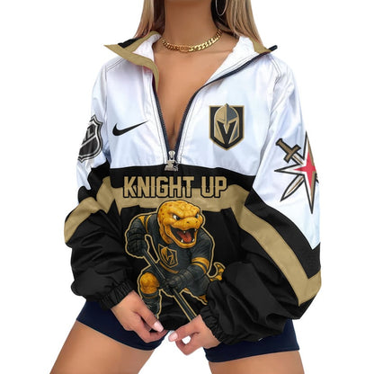 LIMITED EDITION - NEW CUSTOMIZED NHL04 VGK VEGAS GOLDEN KNIGHTS V-NECK ZIPPER SWEATSHIRT JACKET