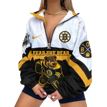 LIMITED EDITION - NEW CUSTOMIZED NHL02 BTB BOSTON BRUINS V-NECK ZIPPER SWEATSHIRT JACKET