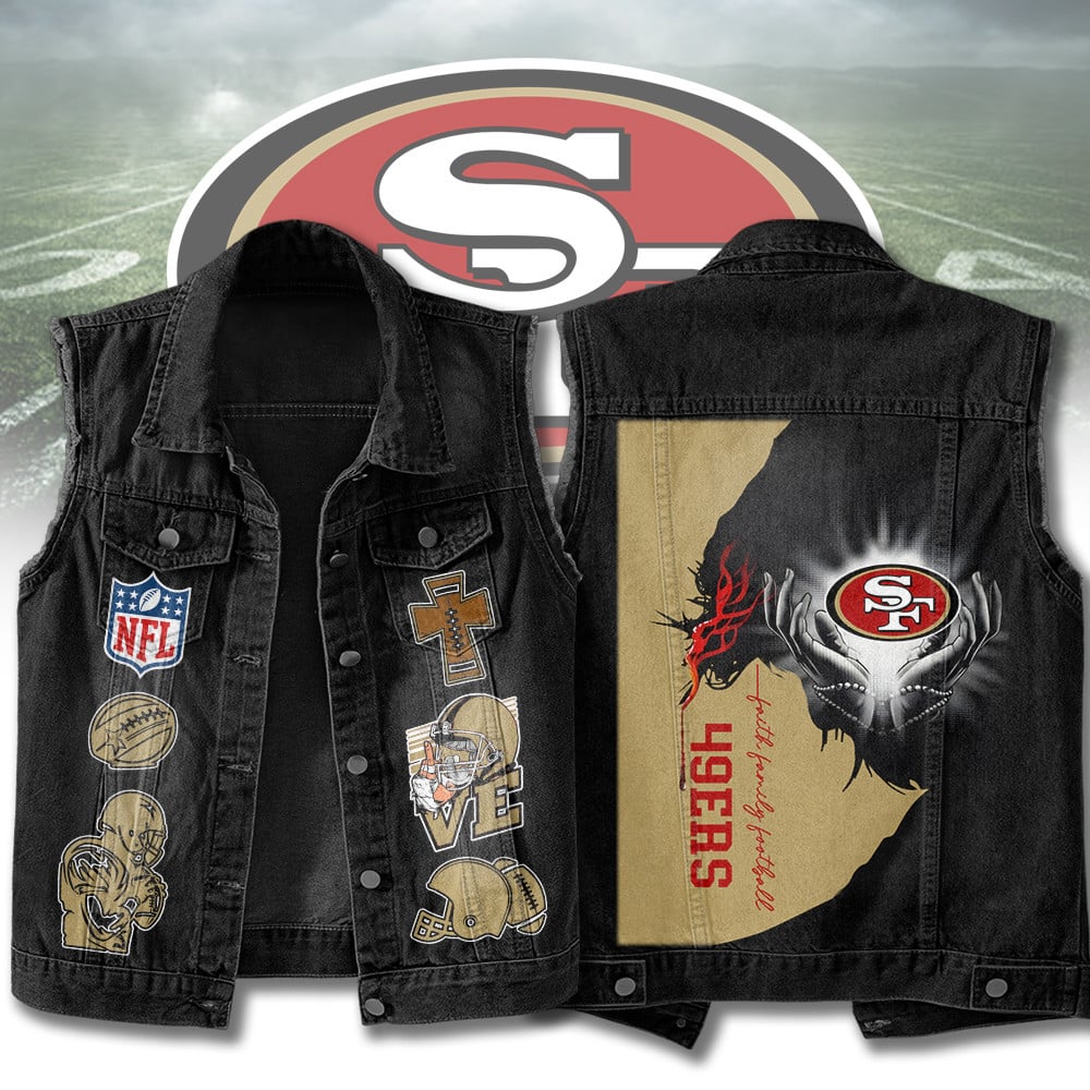 LIMITED EDITION - NEW PREMIUM NFL11 SF49 SAN FRANCISCO 49ERS SLEEVELESS DENIM JACKET
