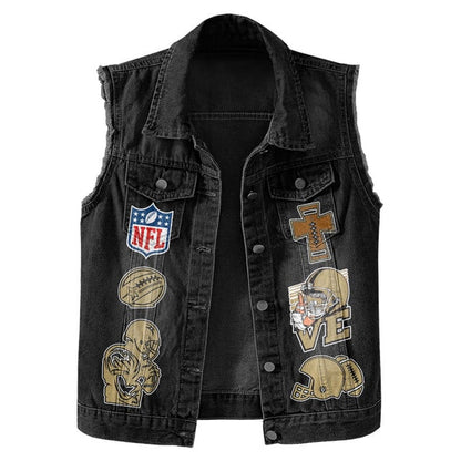 LIMITED EDITION - NEW PREMIUM NFL11 SF49 SAN FRANCISCO 49ERS SLEEVELESS DENIM JACKET