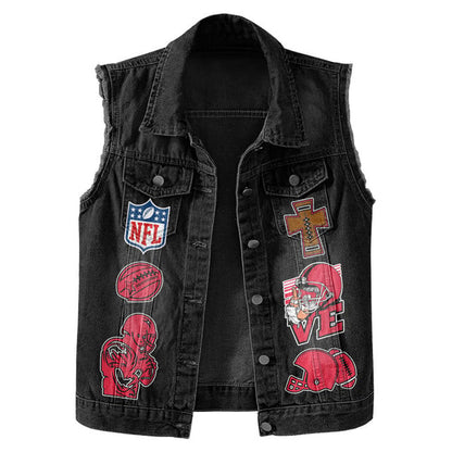 LIMITED EDITION - NEW PREMIUM NFL01 KCC KANSAS CITY CHIEFS SLEEVELESS DENIM JACKET