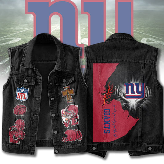 LIMITED EDITION - NEW PREMIUM NFL32 NYG NEW YORK GIANTS SLEEVELESS DENIM JACKET