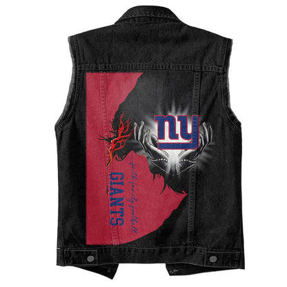 LIMITED EDITION - NEW PREMIUM NFL32 NYG NEW YORK GIANTS SLEEVELESS DENIM JACKET