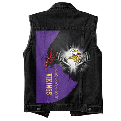 LIMITED EDITION - NEW PREMIUM NFL05 MVK MINNESOTA VIKINGS SLEEVELESS DENIM JACKET