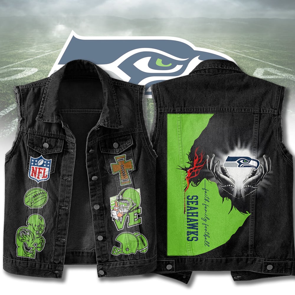 LIMITED EDITION - NEW PREMIUM NFL06 SSH SEATTLE SEAHAWKS SLEEVELESS DENIM JACKET