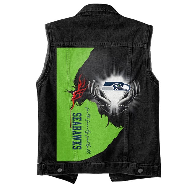 LIMITED EDITION - NEW PREMIUM NFL06 SSH SEATTLE SEAHAWKS SLEEVELESS DENIM JACKET