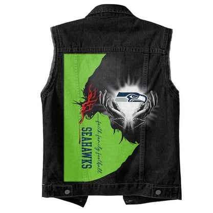 LIMITED EDITION - NEW PREMIUM NFL06 SSH SEATTLE SEAHAWKS SLEEVELESS DENIM JACKET