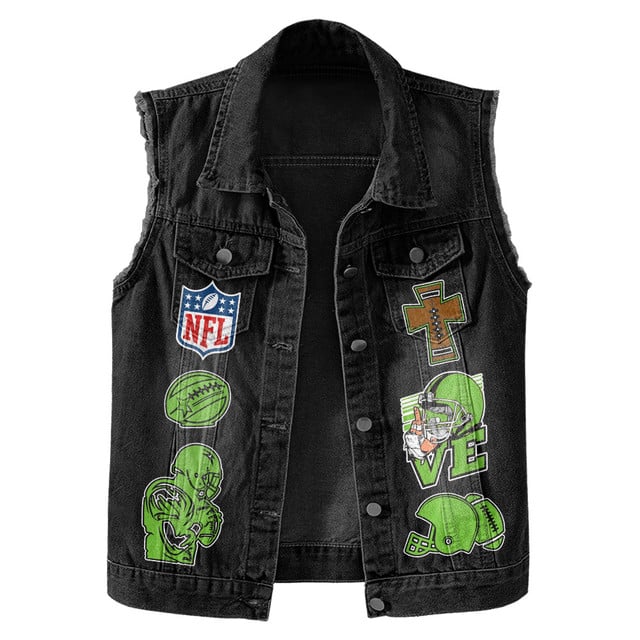LIMITED EDITION - NEW PREMIUM NFL06 SSH SEATTLE SEAHAWKS SLEEVELESS DENIM JACKET