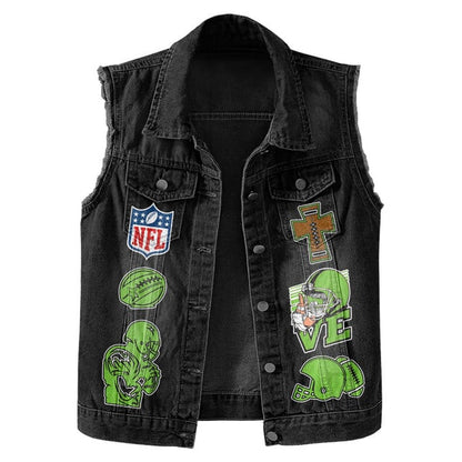 LIMITED EDITION - NEW PREMIUM NFL06 SSH SEATTLE SEAHAWKS SLEEVELESS DENIM JACKET