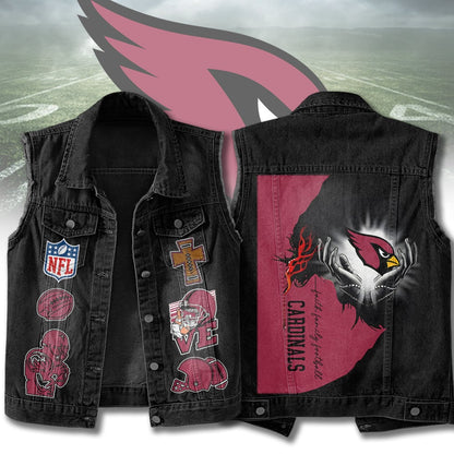LIMITED EDITION - NEW PREMIUM NFL20 ARC ARIZONA CARDINALS SLEEVELESS DENIM JACKET