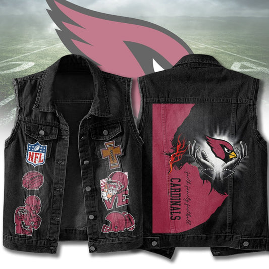 LIMITED EDITION - NEW PREMIUM NFL20 ARC ARIZONA CARDINALS SLEEVELESS DENIM JACKET