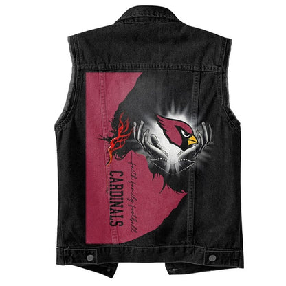 LIMITED EDITION - NEW PREMIUM NFL20 ARC ARIZONA CARDINALS SLEEVELESS DENIM JACKET