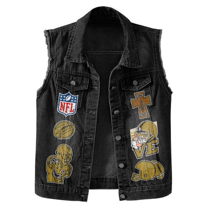 LIMITED EDITION - NEW PREMIUM NFL28 BTR BALTIMORE RAVENS SLEEVELESS DENIM JACKET