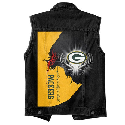LIMITED EDITION - NEW PREMIUM NFL08 GBP GREEN BAY PACKERS SLEEVELESS DENIM JACKET