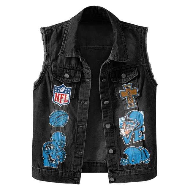LIMITED EDITION - NEW PREMIUM NFL23 CLP CAROLINA PANTHERS SLEEVELESS DENIM JACKET