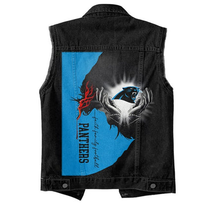LIMITED EDITION - NEW PREMIUM NFL23 CLP CAROLINA PANTHERS SLEEVELESS DENIM JACKET