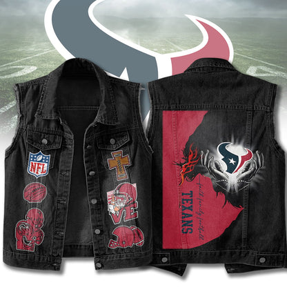 LIMITED EDITION - NEW PREMIUM NFL15 HTT HOUSTON TEXANS SLEEVELESS DENIM JACKET