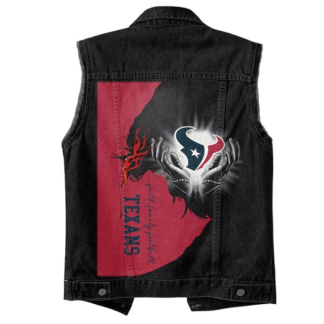 LIMITED EDITION - NEW PREMIUM NFL15 HTT HOUSTON TEXANS SLEEVELESS DENIM JACKET