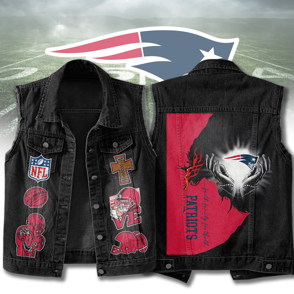 LIMITED EDITION - NEW PREMIUM NFL27 NEP NEW ENGLAND PATRIOTS SLEEVELESS DENIM JACKET