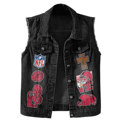 LIMITED EDITION - NEW PREMIUM NFL27 NEP NEW ENGLAND PATRIOTS SLEEVELESS DENIM JACKET