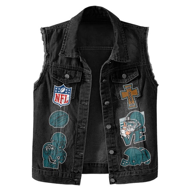 LIMITED EDITION - NEW PREMIUM NFL02 PPE PHILADELPHIA EAGLES SLEEVELESS DENIM JACKET