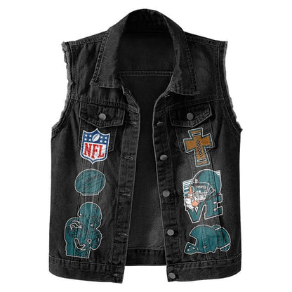 LIMITED EDITION - NEW PREMIUM NFL02 PPE PHILADELPHIA EAGLES SLEEVELESS DENIM JACKET