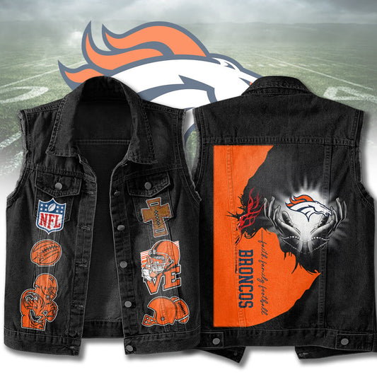 LIMITED EDITION - NEW PREMIUM NFL13 DVB DENVER BRONCOS SLEEVELESS DENIM JACKET