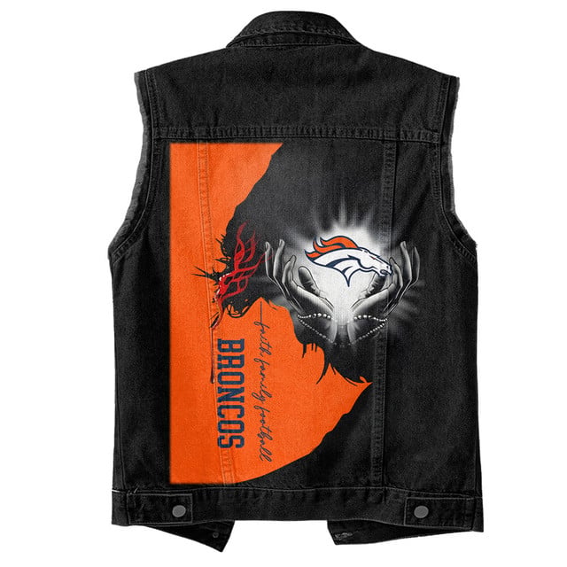 LIMITED EDITION - NEW PREMIUM NFL13 DVB DENVER BRONCOS SLEEVELESS DENIM JACKET