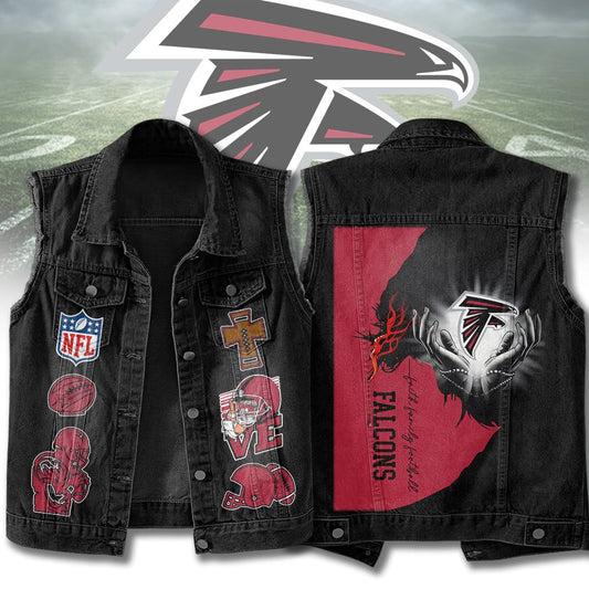 LIMITED EDITION - NEW PREMIUM NFL18 ATF ATLANTA FALCONS SLEEVELESS DENIM JACKET
