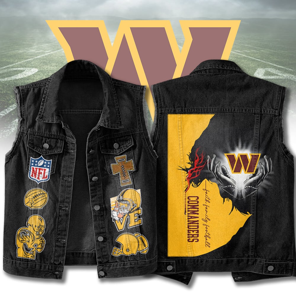 LIMITED EDITION - NEW PREMIUM NFL12 WTC WASHINGTON COMMANDERS SLEEVELESS DENIM JACKET