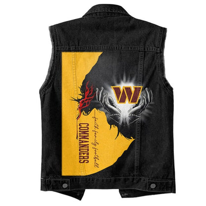LIMITED EDITION - NEW PREMIUM NFL12 WTC WASHINGTON COMMANDERS SLEEVELESS DENIM JACKET