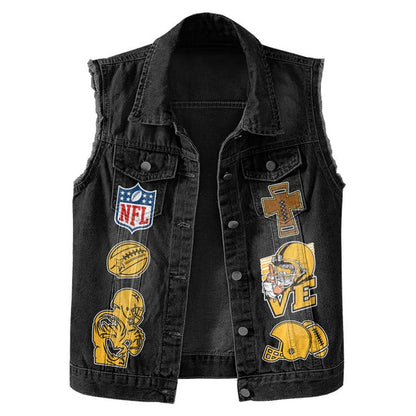 LIMITED EDITION - NEW PREMIUM NFL12 WTC WASHINGTON COMMANDERS SLEEVELESS DENIM JACKET
