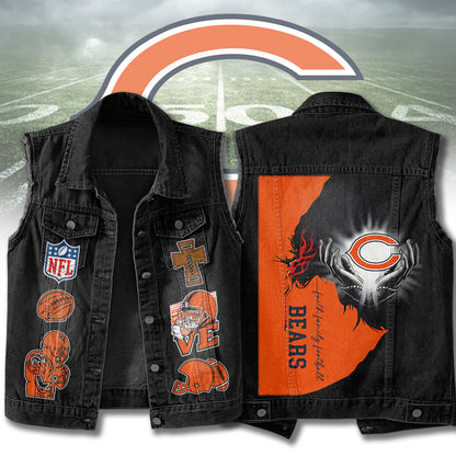 LIMITED EDITION - NEW PREMIUM NFL26 CCB CHICAGO BEARS SLEEVELESS DENIM JACKET