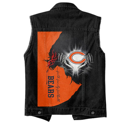 LIMITED EDITION - NEW PREMIUM NFL26 CCB CHICAGO BEARS SLEEVELESS DENIM JACKET