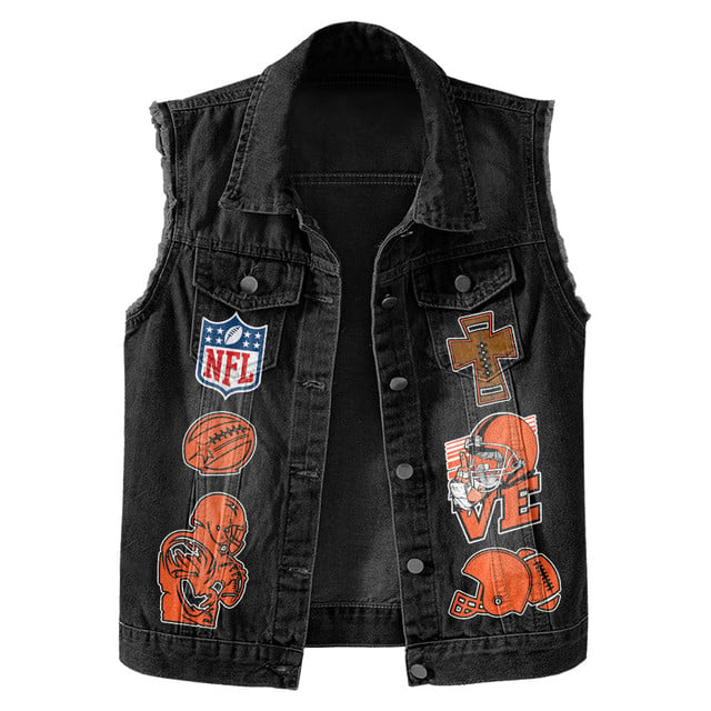 LIMITED EDITION - NEW PREMIUM NFL16 CCB CINCINNATI BENGALS SLEEVELESS DENIM JACKET