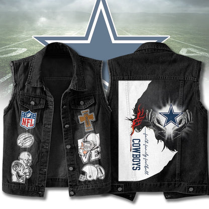 LIMITED EDITION - NEW PREMIUM NFL21 DCB DALLAS COWBOYS SLEEVELESS DENIM JACKET