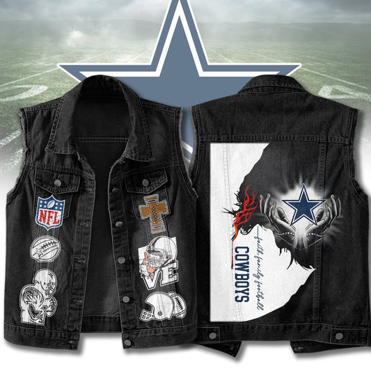 LIMITED EDITION - NEW PREMIUM NFL21 DCB DALLAS COWBOYS SLEEVELESS DENIM JACKET