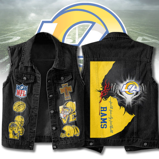 LIMITED EDITION - NEW PREMIUM NFL22 LAR LOS ANGELES RAMS SLEEVELESS DENIM JACKET