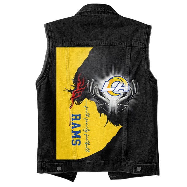 LIMITED EDITION - NEW PREMIUM NFL22 LAR LOS ANGELES RAMS SLEEVELESS DENIM JACKET