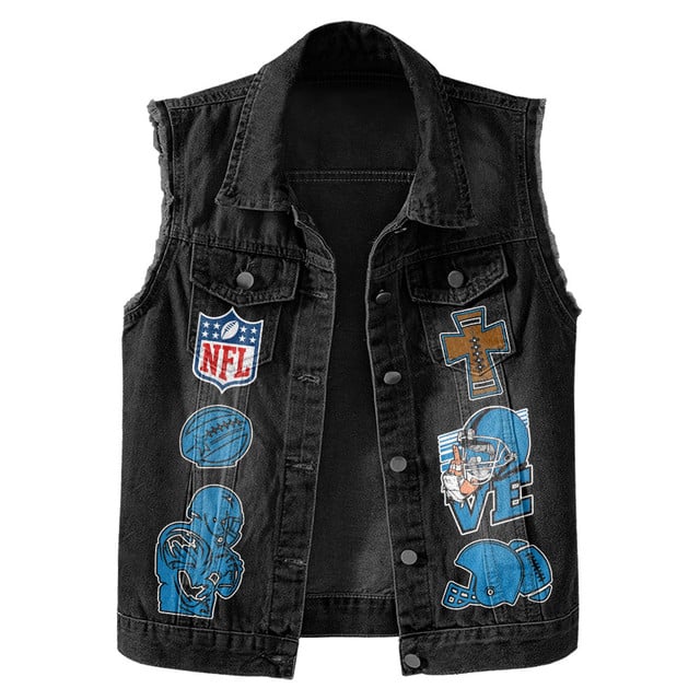 LIMITED EDITION - NEW PREMIUM NFL04 DTL DETROIT LIONS SLEEVELESS DENIM JACKET