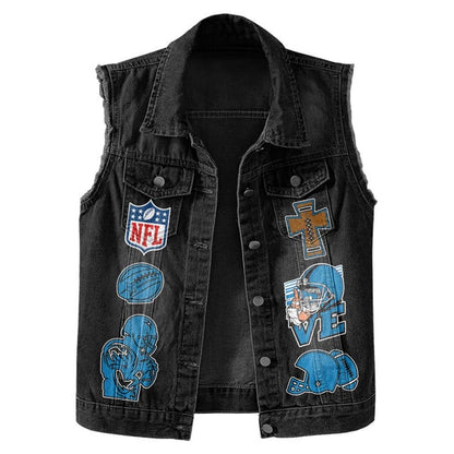 LIMITED EDITION - NEW PREMIUM NFL04 DTL DETROIT LIONS SLEEVELESS DENIM JACKET