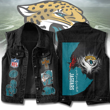 LIMITED EDITION - NEW PREMIUM NFL30 JSJ JACKSONVILLE JAGUARS SLEEVELESS DENIM JACKET