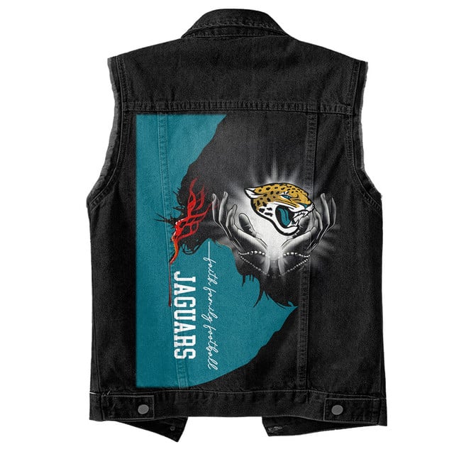 LIMITED EDITION - NEW PREMIUM NFL30 JSJ JACKSONVILLE JAGUARS SLEEVELESS DENIM JACKET